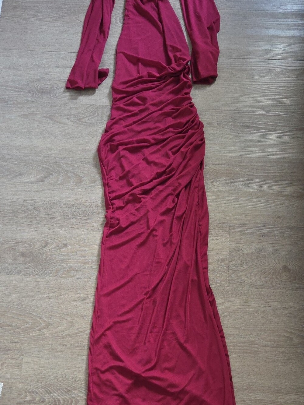 ASOS Long Sleeve Ruched Maxi Dress in Wine Red